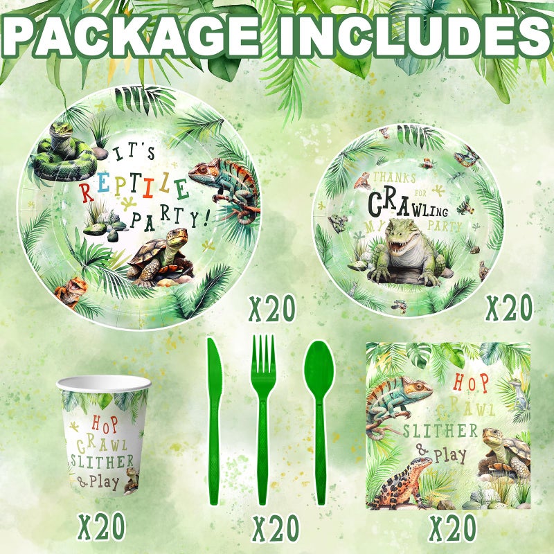 Outego Reptile Party Decorations Set - Unique Reptile Themed Party Plates  Cups  Napkins  and Cutlery for an Exciting Celebration - Disposable and Stylish Reptile Party Supplies for Birthdays and Events - Image 2